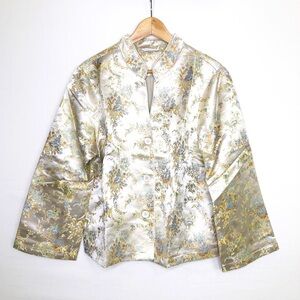 Cuddle down Asian jacquard floral button down jacket